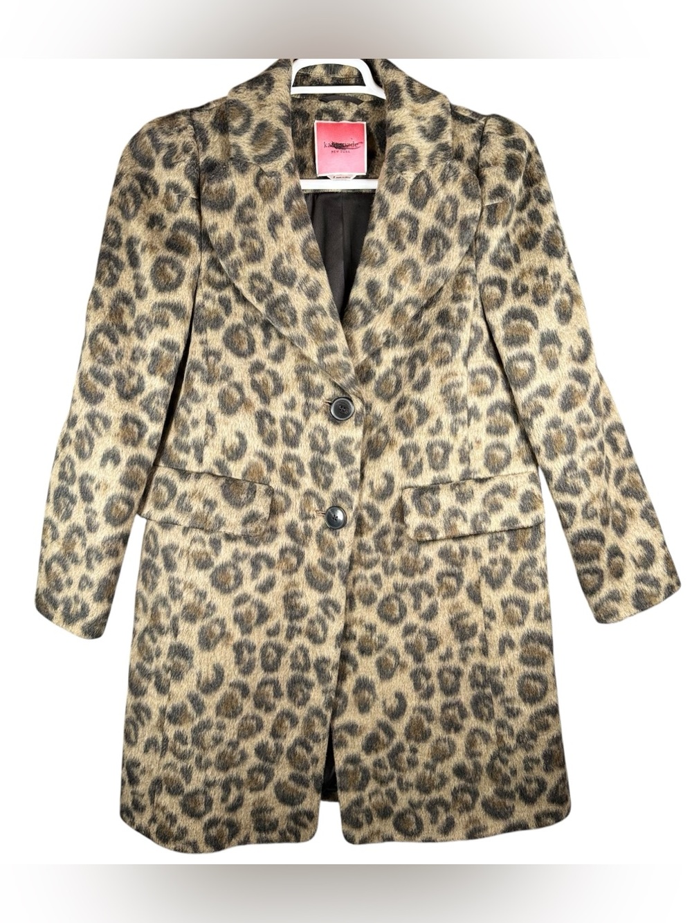 Kate Spade New York Leopard Print Wool Blend Coat Size 8, Print label.